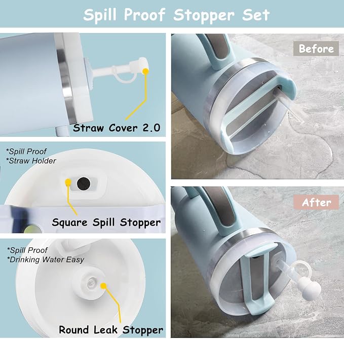 Stanley Cup Accessories Set,Including 2 Pcs 0.4in Straw Cover, 1 Silicone Spill-Proof Stopper Set of 3, 1 Cute Flower Handle Charm, 1 Silicone Boot Fits Stanley 40&30 Oz Tumbler (Blue) - Image 5
