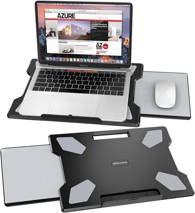 Laptop Lap Desk for Bed & Couch, Portable Laptop Lap Pad with Retractable Left/Right Mouse Pad, Stable & Comfortable Lap Tray for Sofa, Travel, Writing & Home Office by DeskLogics