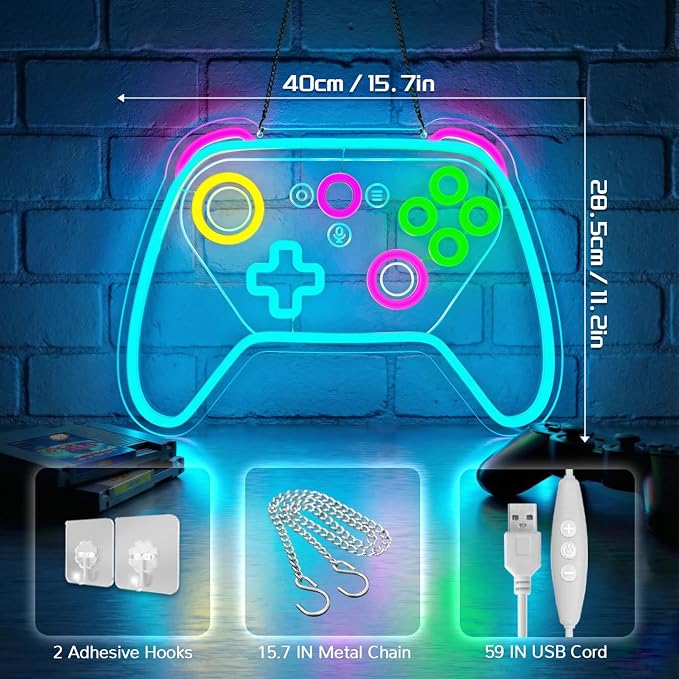 Gamer Neon Sign,Game Controller LED Sign for Gaming Room Decor,USB Powered Dimmable Neon Sign for Gamer Room,Game Neon Sign for Teen Boy Room Decor,Gaming Wall Decor,Gamer Gifts for Boys,Kids - Image 3