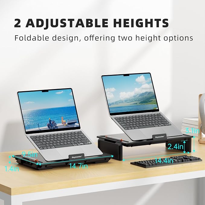 Heymaster Ergonomic Monitor Stand Riser, Laptop Stand Foldable Muti-Angle Adjustable Portable Foldable Stand with Heat-Vent Compatible with MacBook, Air, Pro, Surface Laptop (9-17 inches) (Black) - Image 5