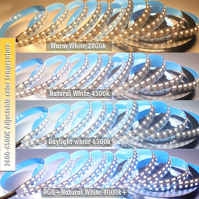 Brightest RGB+CCT Flexible led Strip Lights 270LEDs/Meter 5050 RGB + 2835 Warm White Daylight White Double Row Super Bright RGBWW Non-Waterproof Flexible LED Tape Light(DC24V 5meter/16.4ft) - Image 4