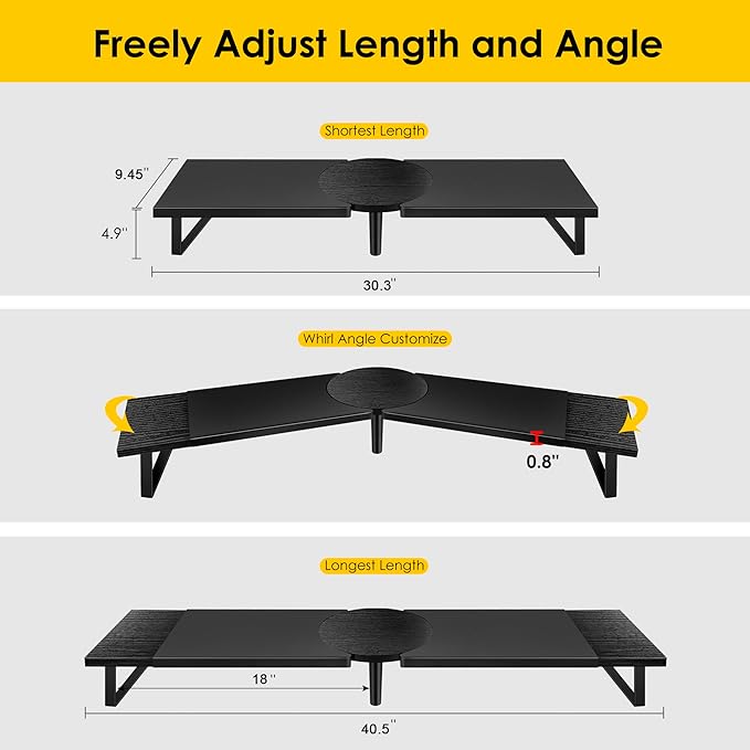 Across-Star Dual-Monitor Stand for Desk - Large Adjustable Length and Angle Riser for 2 Monitors, Double Computer Desktop Organizer, Shelf for TV, Laptop, Printer - Image 3