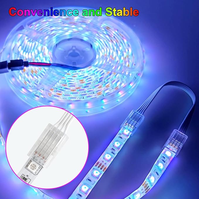 RGBZONE 10Pcs 4 Pin 10mm LED Strip Connectors and 32.8FT 4 Pin RGB Extension Cable Strip to Wire Quick Connection for 10mm Wide Waterproof or Non-Waterproof SMD RGB 5050 LED Strip Light(IP20/IP65) - Image 8