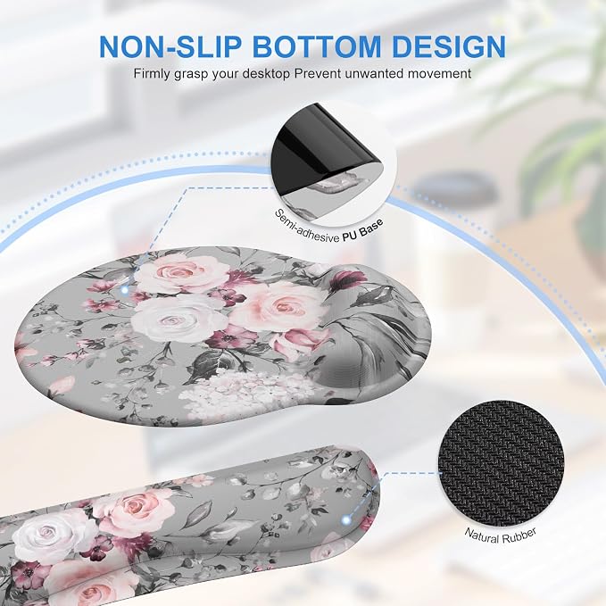 iCasso Desk Blotter for Workspace, Pink Floral 35.4"x15.7" Mousepad - Image 6