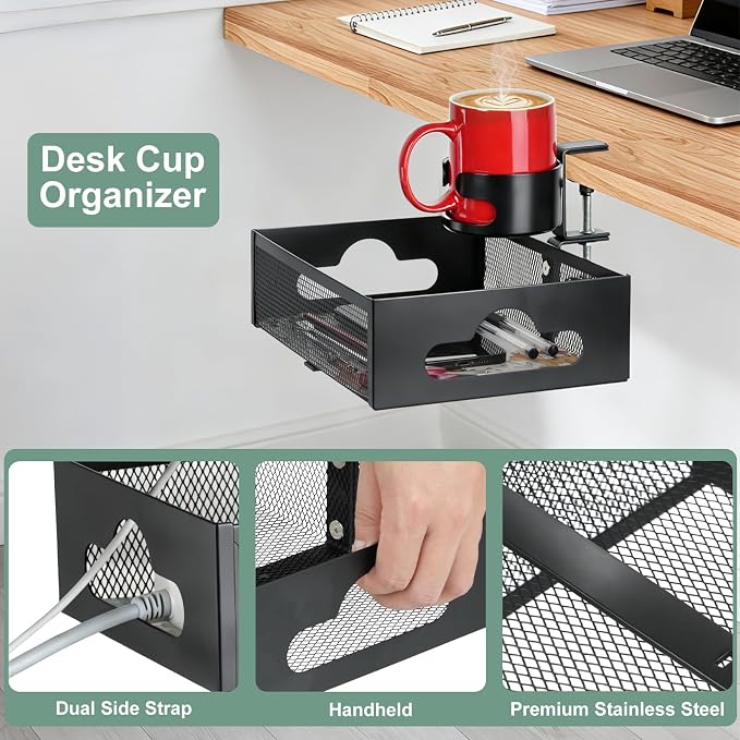 Desk Cup Holder Clamp, Clip On Table Cup Holder with Rotation Drawer - Image 4