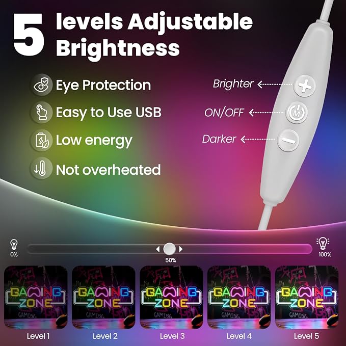 Gaming Zone Neon Sign for Wall Decor – LED Neon Lights with USB Power & Dimmable Brightness,Cool Game Controller Neon Sign for Bedroom,Game Room,Man Cave,Gamer Decor - Image 3