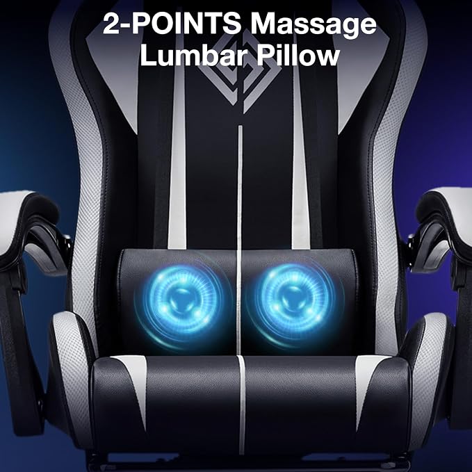 RGB Gaming Chair with LED Lights Massage Ergonomic Computer Chair-White | High Back Video Game Chair with Footrest & Adjustable Lumbar Support Gamer Chairs for Adults Racing Style Recline - Image 6