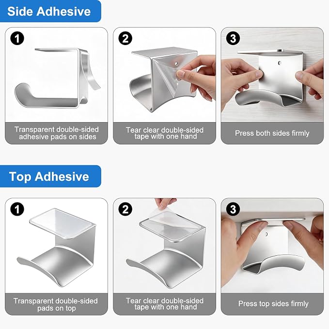 Headphone Holder, Aluminum Headset Hanger with Adhesive Mount | Space Saving Headphone Stand for Gaming Desk, Computer, Office Setup, Silver - Image 6