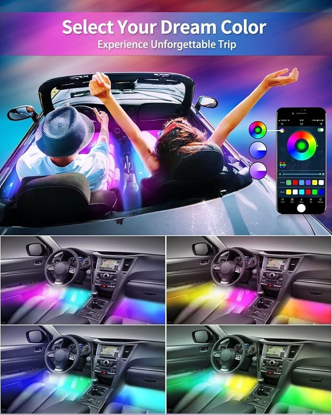 RGB-IC Car Interior Lights, 48 LED USB Under Dash Ambient Light Strips - Image 2