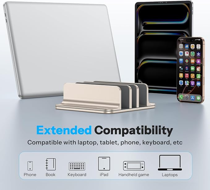 OMOTON 3-Slot Multiple Vertical Laptop Stand, Fits MacBook, Starlight - Image 6