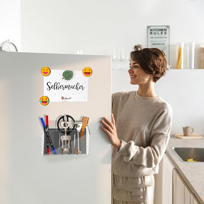 Dry Erase Marker Holder with 3 Compartments, Wall Mounted Marker Organizer, Magnetic Marker Holder Organizer for Whiteboard, Fridge, Locker, Pen Holder for Wall, Acrylic Pencil Holder, Clear - Image 5