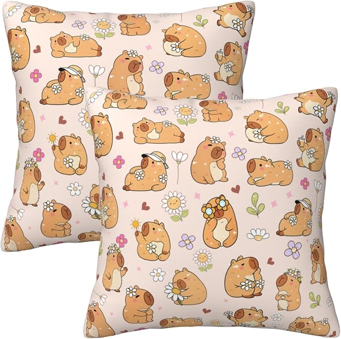 Capybara Throw Pillow Covers Set of 2, Soft 18x18 Inch Pillow Cases, Capybara Gifts for Girls, Home Decor for Living Room Bedroom Kids Room (capybara1) by Unknown