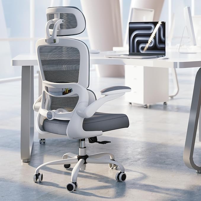 TRALT Office Chair Ergonomic Desk Chair - Gaming Chair with Lumbar Support (5, White) | 330 LBS Home Office Desk Chairs with Headrest, Reading Chair with Flip-up Armrests, Comfortable Computer Chairs (5, White) - Image 2