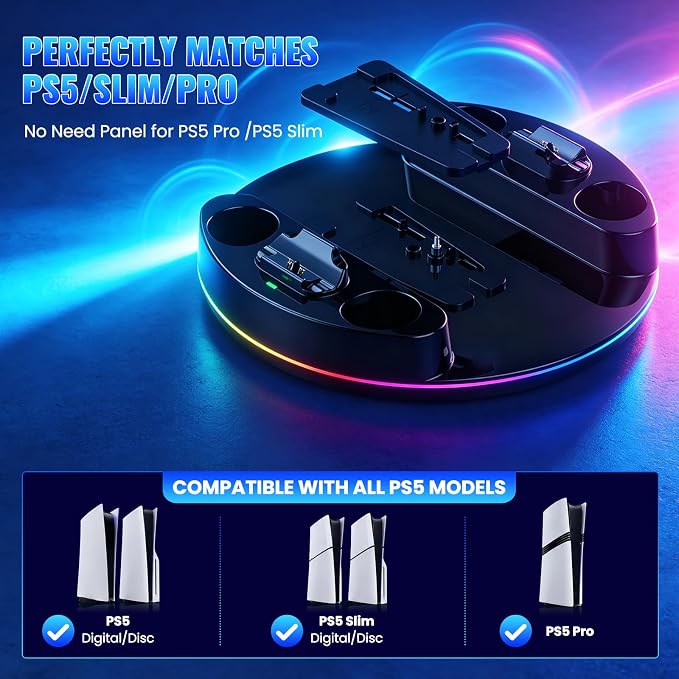 NEWDERY for PS5/Slim/Pro Console Stand with Controller Charger - Image 3