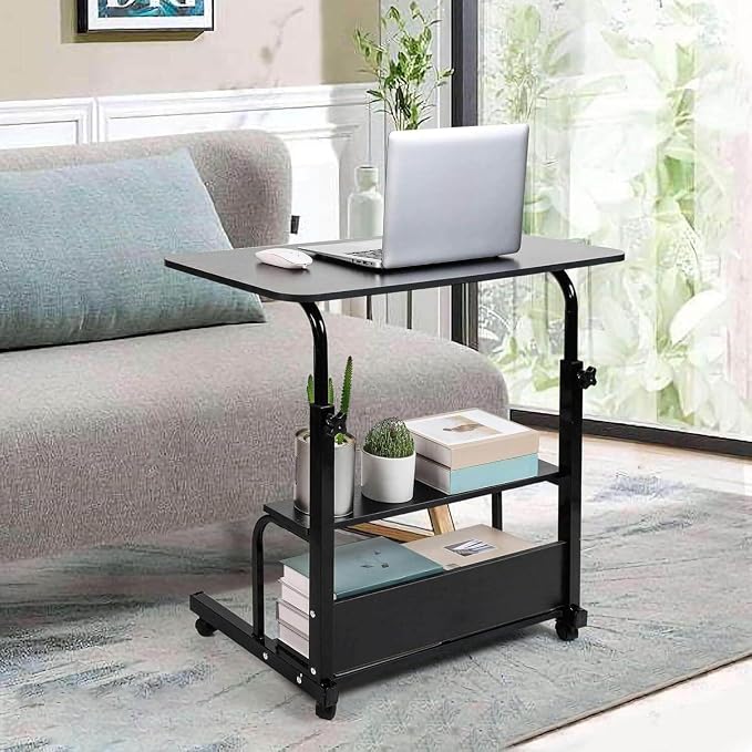Adjustable Height Mobile Computer Desk with Wheels Black 31.5X15.7 Inches - Image 6