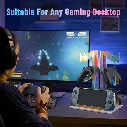 NiHome Iridescent Acrylic 3-Tier Game Controller Holder Headset Stand for PS5 Xbox ONE, Universal Game Controller Organizer Stand Anti-Slip Stable Gaming Accessories Stand (White Base) - Image 6