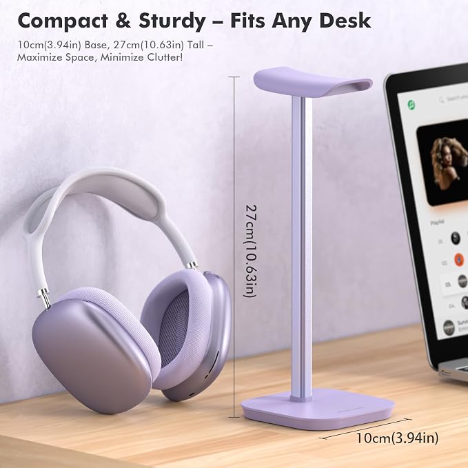 Headphone Stand, Desktop Headset Holder (Purple) Heavy Base Desk Earphone Stand Aluminum Gaming Headset Hanger Rack for AirPods Max, AirPods, AirPods Pro, Beats, Bose - Image 2