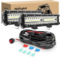 Nilight LED Light Bar 2Pcs 12 Inch 300W Triple Row Flood Spot Combo 30000LM Driving Lights with Off Road Wiring Harness Kit -2 Leads for Trucks ATV UTV SUV, 2 Years Warranty by Nilight