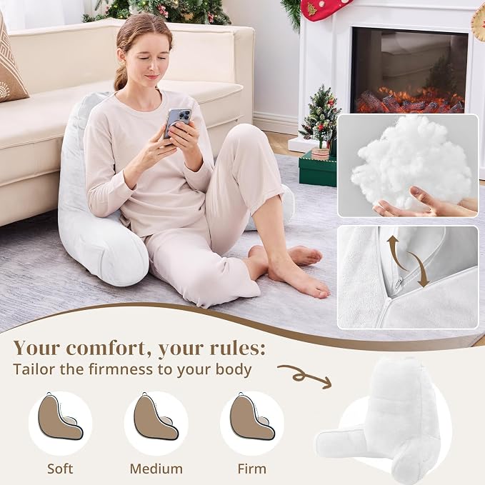 Sasttie Reading Pillow for Bed, Back Pillow for Sitting Up, White - Image 3