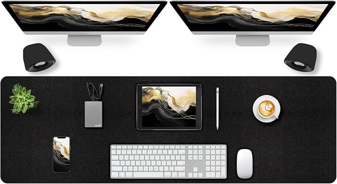 Leather Desk Pad Mat, Large Black Desk Mat, 47.2" x 16.9" | Non-slip and Waterproof Computer Mat, Desk Protector for Office/Home, Desk Accessories by Meetcolor
