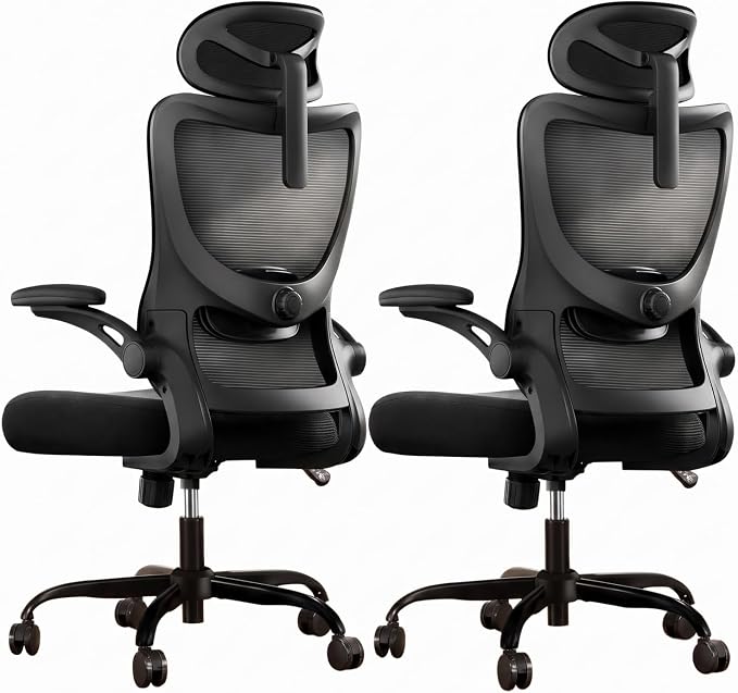 Marsail Ergonomic Office Chair with 3D Armrests, Pack of 2 | Office Desk Chair with High Back Mesh, Adjustable Lumbar Support, Rolling Work Swivel Task Chairs with Wheel, Headrest, home by Marsail