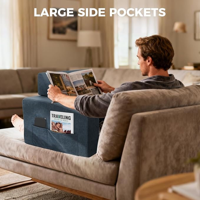 Reading Pillow for Gaming Lap Desk Pillow for Laptop with Pocket Foldable Memory Foam Bed Desk for Reading Working Crocheting Gaming Arm Rest on Bed/Sofa/Floor/Couch/Car (Dark Grey Foldable) - Image 3