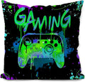 Gaming Pillow Cover,Gamer Pillow Cover 18x18,neon Colors Green Gaming Pillow Cover, Graffiti Pillow Covers, Gifts for The Gamer Kid,Son boy Room Decorations for Bedroom(Green) by Likjadjustfollowme