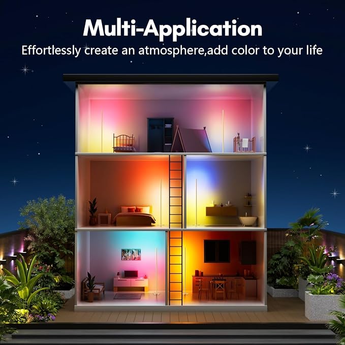 Smart RGB+IC Corner Floor Lamp,Ambient Lighting Color Changing Standing Lamp with 16 Million DIY Colors and Music Mode, App and Remote, Bright LED Tall Lamp for Living Room, Bedroom, Gaming Room Gold - Image 4