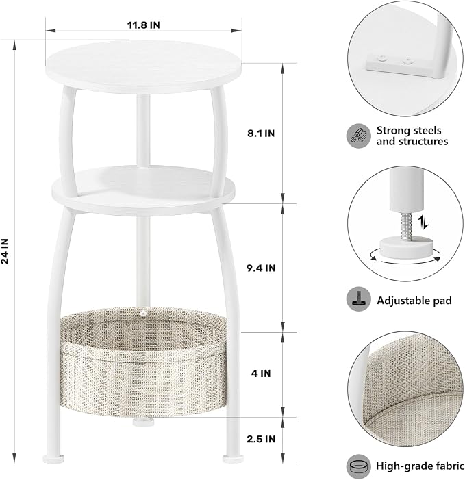 Small Round Side Table for Living Room with Storage Basket, 11.81in - Image 3