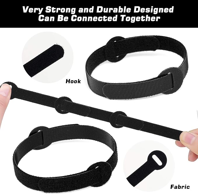 60pcs Reusable Fastening Cable Ties, 8-Inch Cable Straps Cable Management, Multi-Purpose Hook & Loop Cord Organizer Wire Ties, Adjustable Cable Organizer Cord Ties, Microfiber Cloth Straps, Black - Image 3