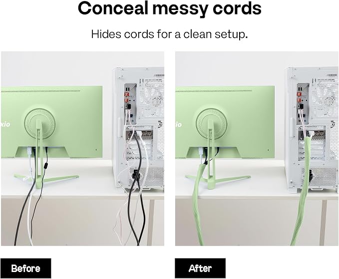 Pixio 10FT Tubing Cable Sleeve – Mint Green 1/2 inch Flexible Cable Management Sleeve for PC, Gaming, TV & Office, Wire Organizer for Desk Cable Cleanup - Image 2
