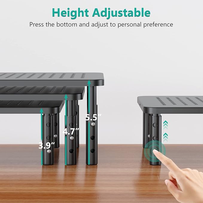 WALI Computer Monitor Stand for Desk, Adjustable Laptop Riser, up to 44 lbs | Monitor Riser Under-Desk Storage, Fits Monitors, Laptops, Printers, for Home, Office, School Supplies (STT003), 1 Pack, Black - Image 2