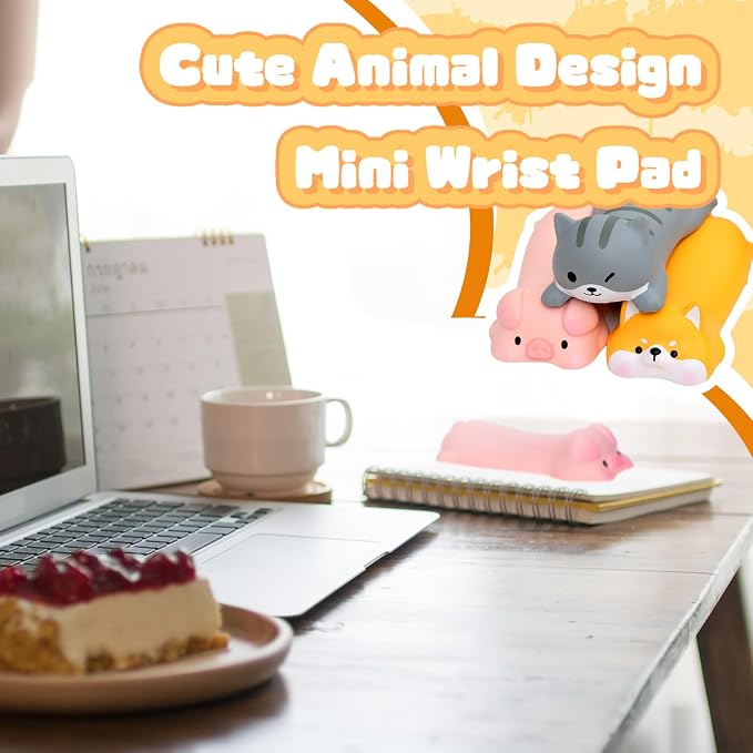 Lincia 3 Pcs Cute Mouse Wrist Rest, Animal Design Keyboard Support Pad | Cushion Reduces Wrist Strain, Cat Pig Dog Designs for Laptop Desk Office, Ergonomic Arm Rest for Computer Gaming Use - Image 5