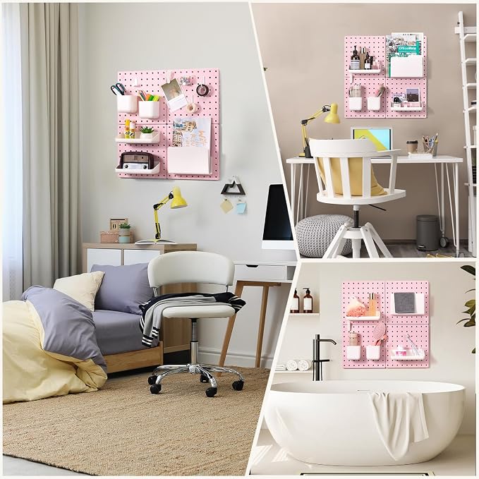 VUSIGN Peg Board Combination Kit 22"x22" Pegboards, Pink | Pegboards and Accessories, Two Installation Modes, Pegboard Organizer Kit 4 Panels & Accessories for Wall - Image 6