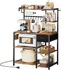 VEVOR Kitchen Bakers Rack with Power Outlets, 31.5 x 15.7 x 55.1 Inch Microwave Stand with Built-in Power Strip & 4.6 Ft Cord, 8 S-Shaped Hooks, for Dish Storage, Spice Jars, Coffee Bar Organization by VEVOR