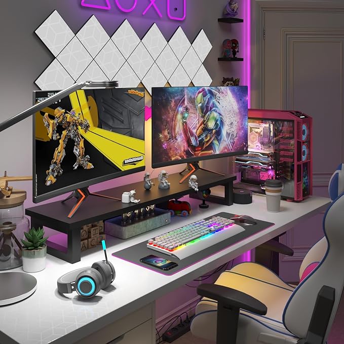 WESTREE Dual Monitor Stand Riser, Wood and Steel Monitor Stand Riser, Computer Monitor Stand for 2 Monitors, Multi-Purpose Desktop Storage Stand for Computer,Laptop,Printer,TV (Pack of 2) - Image 3