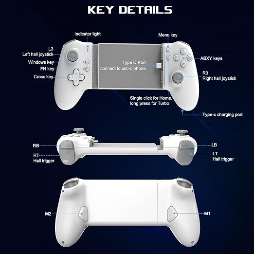 arVin USB C Mobile Gaming Controller for iPhone 17/16/15 Series & Android (USB-C) Plug & Play - Remote Play for PS5/PS4/Xbox/PC Consoles, Cloud Game, Emulator, with Hall Effect Joysticks/Turbo/Back keys - Image 9