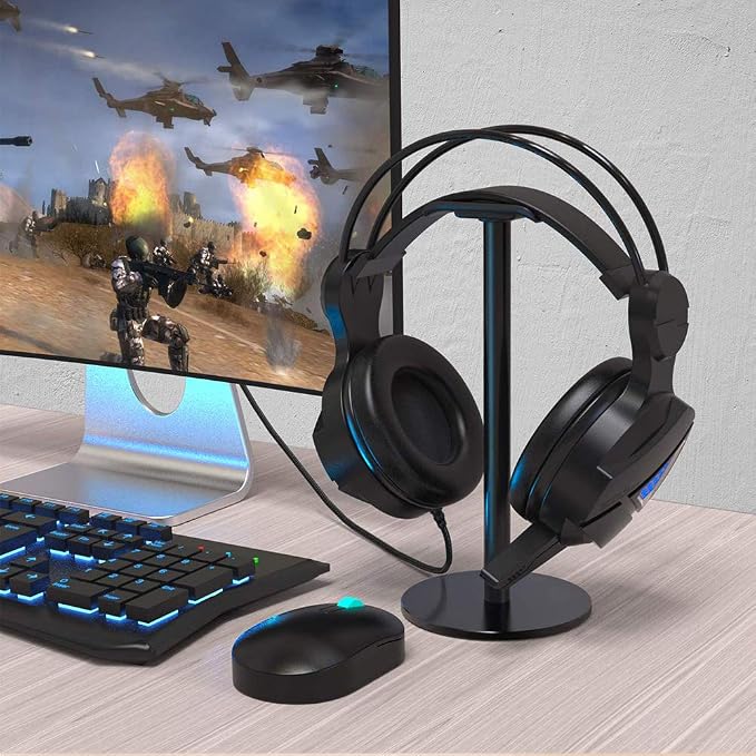 Headphone Stand Gaming Headset Holder Universal Aluminum Metal Headphone Holder Hanger with Aluminum Supporting Bar Flexible Headrest ABS Solid Base for All Headphone,Black, HSB3602 - Image 3