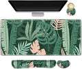 AIMSA Large Gaming Mouse Pad Set, Keyboard Wrist Rest Support Mouse Pad, Ergonomic Memory Foam Multifunctional Extended Desk Mat 35x15.7in Anti-Slip Rubber Base for Office Home, Pink Green Leaves by AIMSA