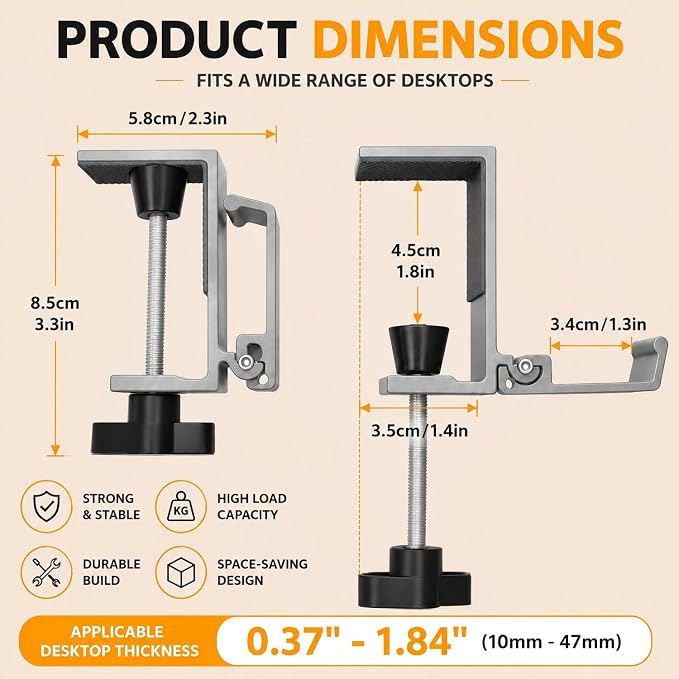 JAKO Headphone Stand for Desk, Aluminum Alloy Foldable Headphone Holder - Headset Stand Hook Mount, PC Gaming Headset Holder Under Desk Clamp for Office, Computer, Student Class Table, Handmade Table - Image 6