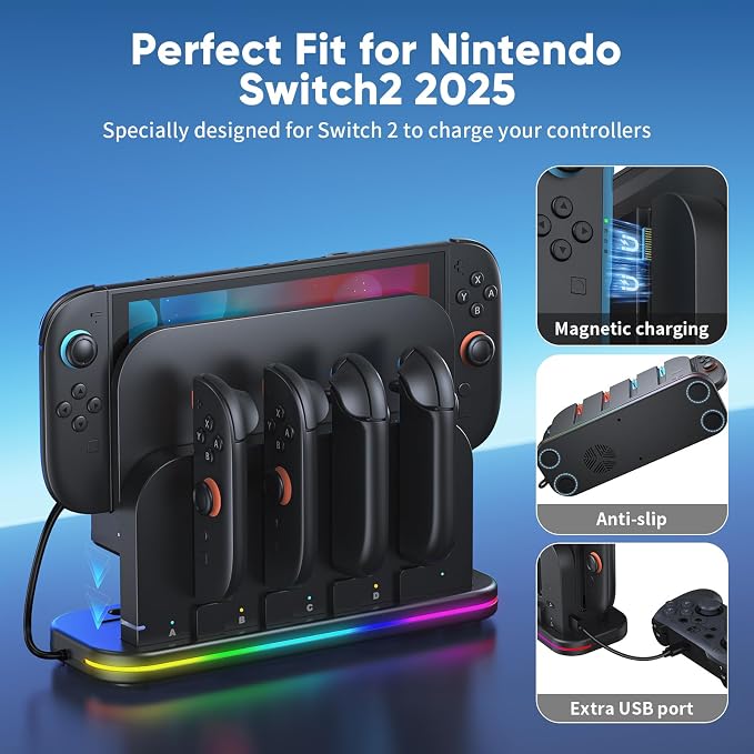 [Switch 2/1 Controller RGB Charger Dock] for Nintendo 2 2025 for Joycons - Image 2