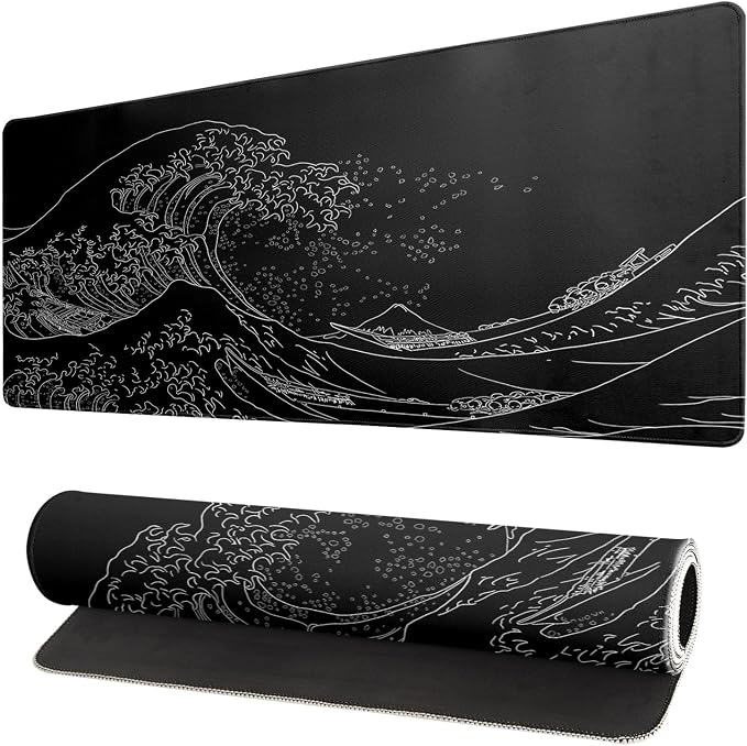 Brecoy Japanese Sea Wave Large Mouse Pad, Anime Black Gaming, Extended Kanagawa Mat Desk Pad, 3mm Thick Long Non-Slip Rubber Base Mice Pad, 31.5 X 11.8 Inch by Unknown