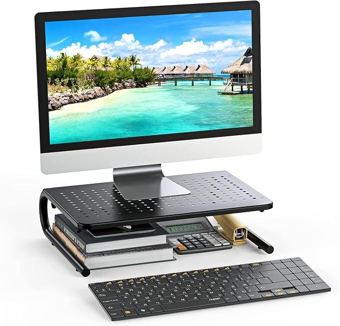 HUANUO Monitor Stand Riser for Desk, Laptop Stand, Laptop Shelf w/Vented Metal, Desktop Computer Stand Desk Organizer for Laptop, PC, Printer - Image 8