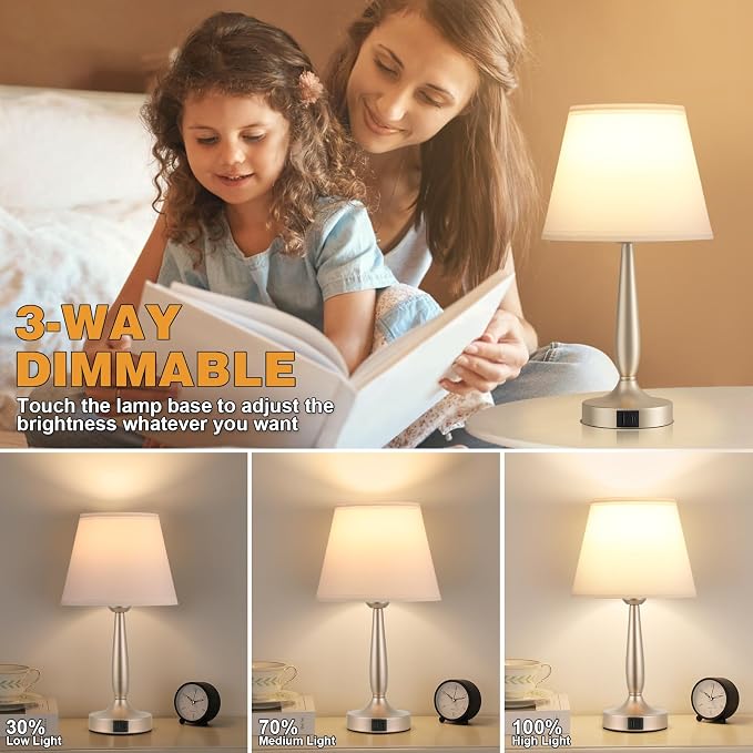 Kakanuo Touch Table Lamp for Bedroom, Small Bedside Lamp with USB C Charging Port, 3 Way Dimmable Touch Control Nightstand Lamp for Living Room, White Shade and Champagne Gold Base - Image 7