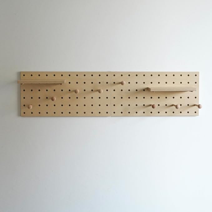 Wooden Pegboard Modular Display Organization Storage Wall Hooks Shelf (Birch Colored Finish-B) - Image 3