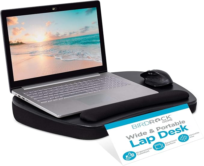 BIRDROCK HOME Oversized Lap Desk with Memory Foam Cushion, Wrist Rest, Portable Tray for Bed, Couch, Sofa, Recliner, Writing, Study, Compact Lapdesk, Ideal for WFH, Matte Black, Fits Laptops Up to 17" by BIRDROCKHOME