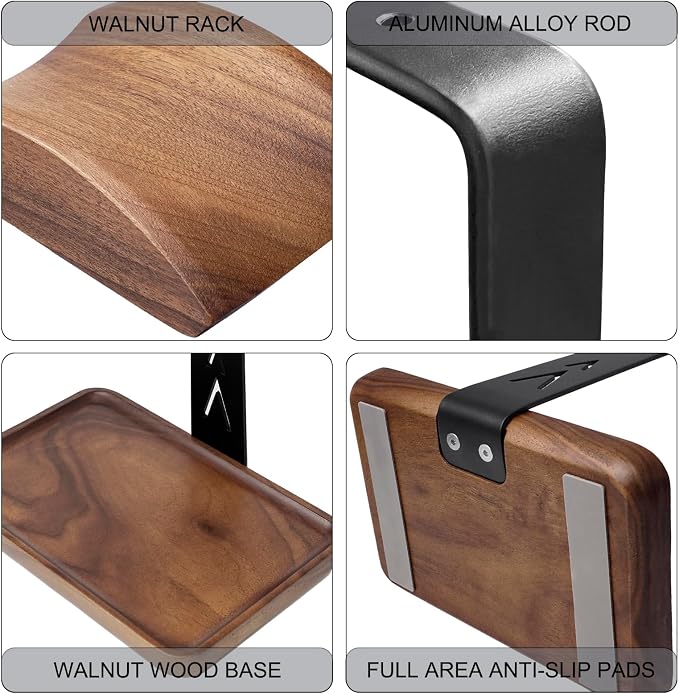 GEVO Headphone Stand, Walnut Wood Headset Stand with Controller Holder, Headphones Holder for Gaming, Office and Desk Compatible with AirPods Max, Bose, Sennheiser, Corsair - Image 6