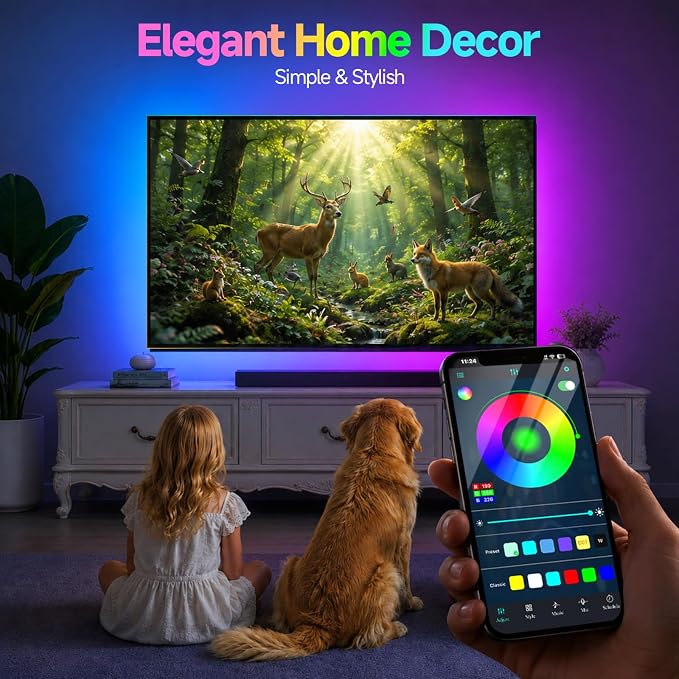 Daymeet LED Lights for TV, 9.8FT RGB TV LED Backlight for 32-43 inch TVs, USB Strip Lights Behind TV, Color Changing Sync with Music, Bluetooth App Controlled Led Lights for Bedroom Gaming Home Decor - Image 6