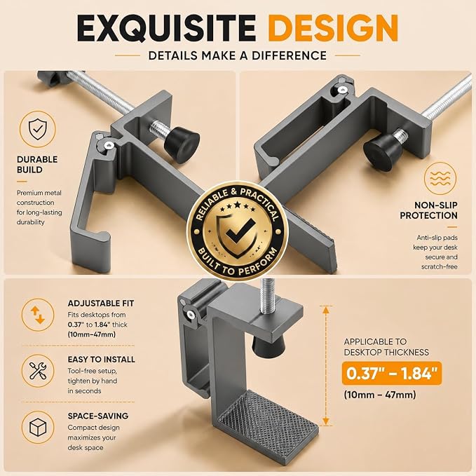 JAKO Headphone Stand for Desk, Aluminum Alloy Foldable Headphone Holder - Headset Stand Hook Mount, PC Gaming Headset Holder Under Desk Clamp for Office, Computer, Student Class Table, Handmade Table - Image 7