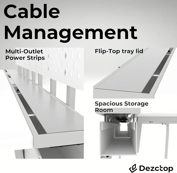 Dezctop Bifrost 160 63W x 28D Gaming PC Computer Desk with Shelves, Large Workstation for Gamers or Home Office with Pegboard, Built-in Cable Management, Stainless Steel Frame (White) - Image 3